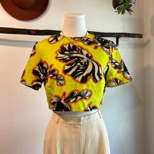 Jonathan Saunders 2014 Yellow Tulip Cropped Short Sleeve Zipper Back Top Size 6